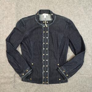 St. John Womens‎ Jacket Medium Denim Full Zip Stretch Western Old Money Gold